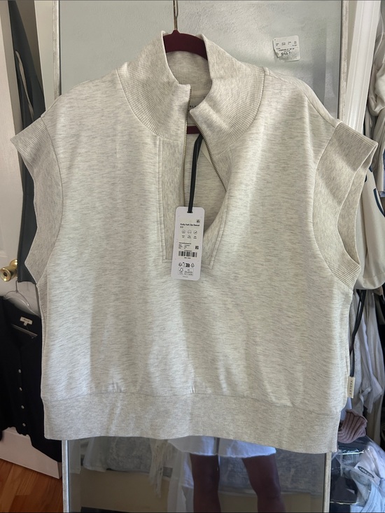 Varley Tops - Varley Heathered Light Gray Sleeveless Half-Zip Sweatshirt